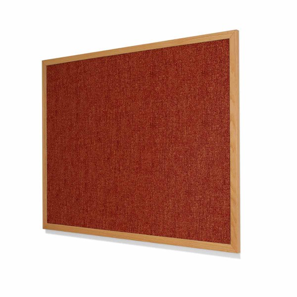 Type II Woven Vinyl Koroseal Linden II Autumn Cork Board with Narrow Red Oak Frame